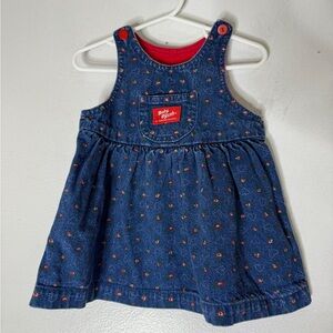 vintage‎ oshkosh Denim Overall Dress Red Rose Heart Print 18 Months USA